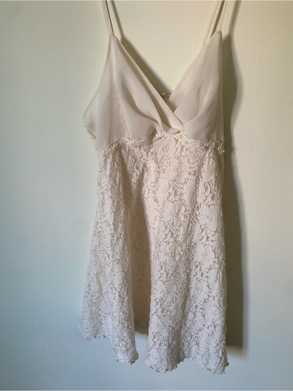 Ivory Lace Slip Dress with Sheer Bodice